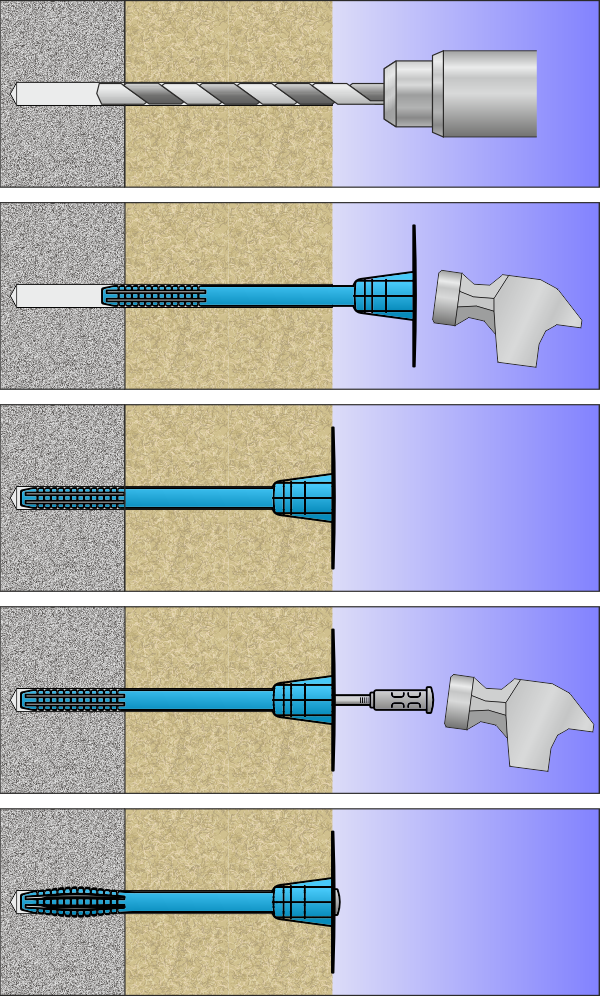 Порядок установки дюбелей