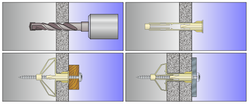 Схема установки дюбеля-бабочки